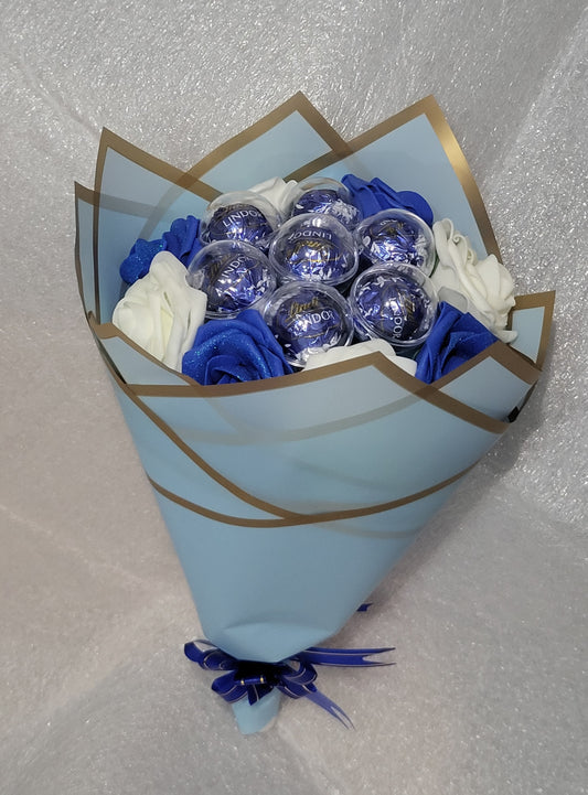 Blue Lindt Chocolate Bouquet with Artificial roses