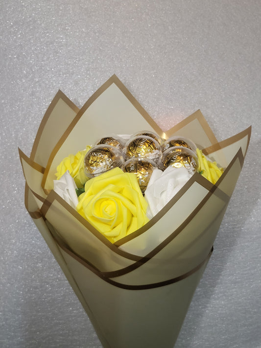 Gold/Yellow Lindt chocolates Bouquet with Artificial Roses