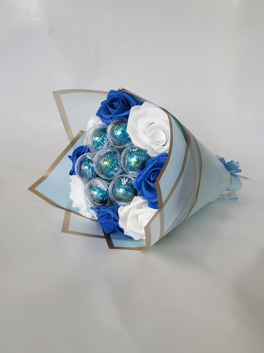 Blue Lindt chocolates Bouquet with Artificial Roses